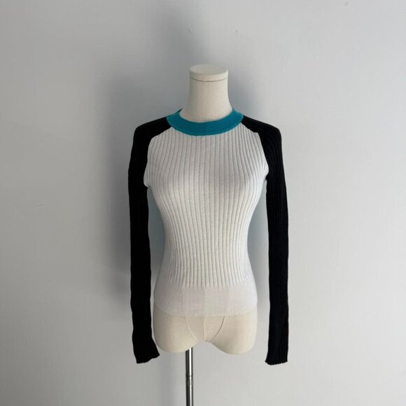 Rag Bone Colorblock Ribbed  Knit Sweater | Black/White/Teal | Women’s Size XS - Picture 1 of 4